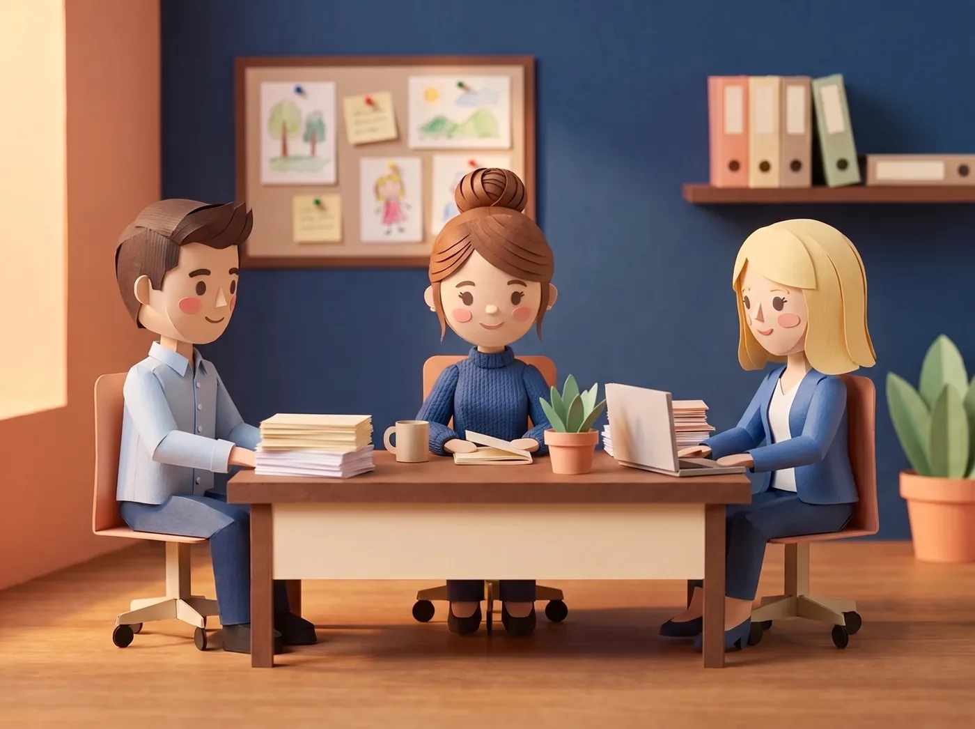 Drie DebiCare-collega's samen aan een bureau